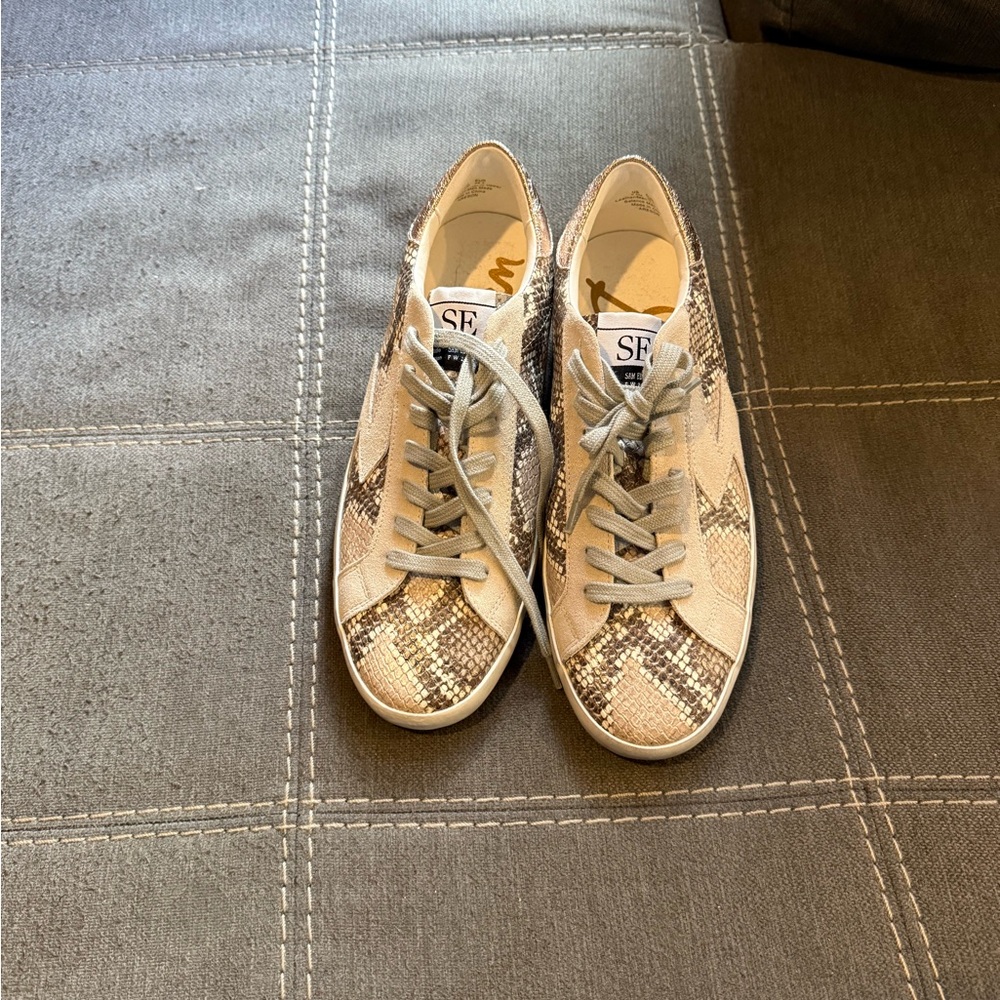 Sam Edelman Snake Print Sneakers - Beige and Gray